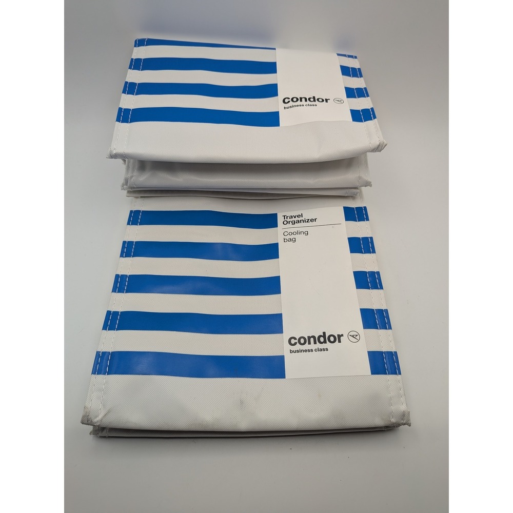 Condor Business Class Airline Cooling Bag Travel Organizer Blue White Stripe 2pc